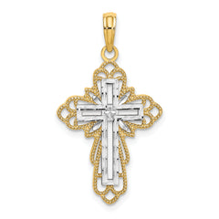 14K W/ Rhodium Lace Trim Cross Charm