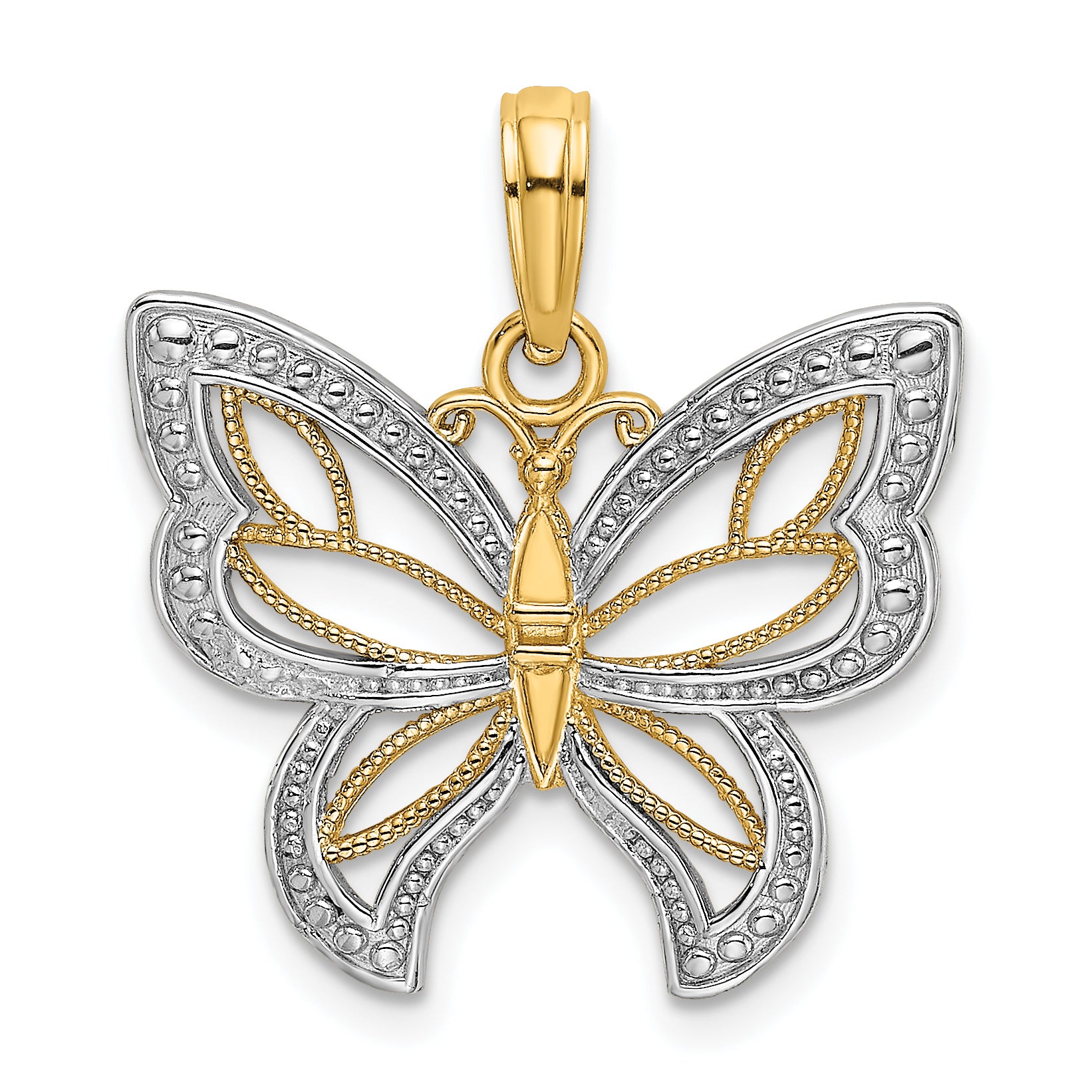 14k w/Rhodium Butterfly w/ White Beaded Wings Charm