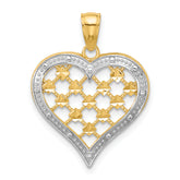 14k w/ Rhodium Edge Diamond-cut Heart Charm