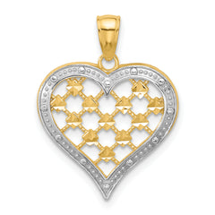 14k w/ Rhodium Edge Diamond-cut Heart Charm