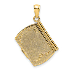 14K w/Rhodium 3-D Footprints Book W/ Prayer Inside Charm