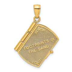 14K w/Rhodium 3-D Footprints Book W/ Prayer Inside Charm