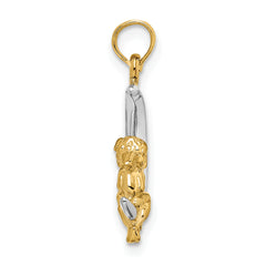 14K w/Rhodium 3-D Angel on Moon Charm