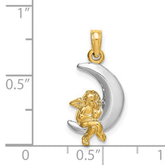 14K w/Rhodium 3-D Angel on Moon Charm