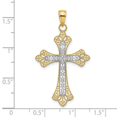 14K W/ Rhodium Scalloped Edges Cross Charm