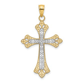 14K W/ Rhodium Scalloped Edges Cross Charm