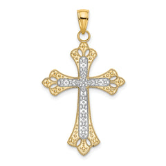 14K W/ Rhodium Scalloped Edges Cross Charm