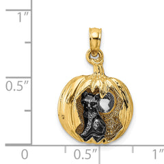 14k w/Rhodium 3-D Jack-o-Lantern w/Enameled Black Cat and Moon Charm