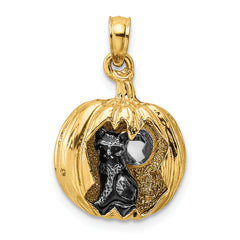 14k w/Rhodium 3-D Jack-o-Lantern w/Enameled Black Cat and Moon Charm