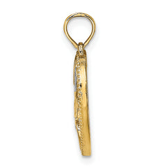 14k with White Rhodium Textured MOM Heart Charm