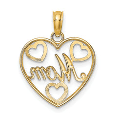14k with White Rhodium Textured MOM Heart Charm