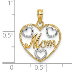 14k with White Rhodium Textured MOM Heart Charm