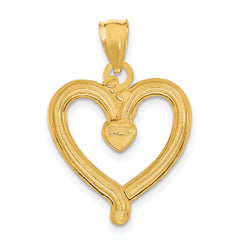 14k w/Rhodium Diamond-cut Heart Charm