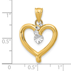 14k w/Rhodium Diamond-cut Heart Charm