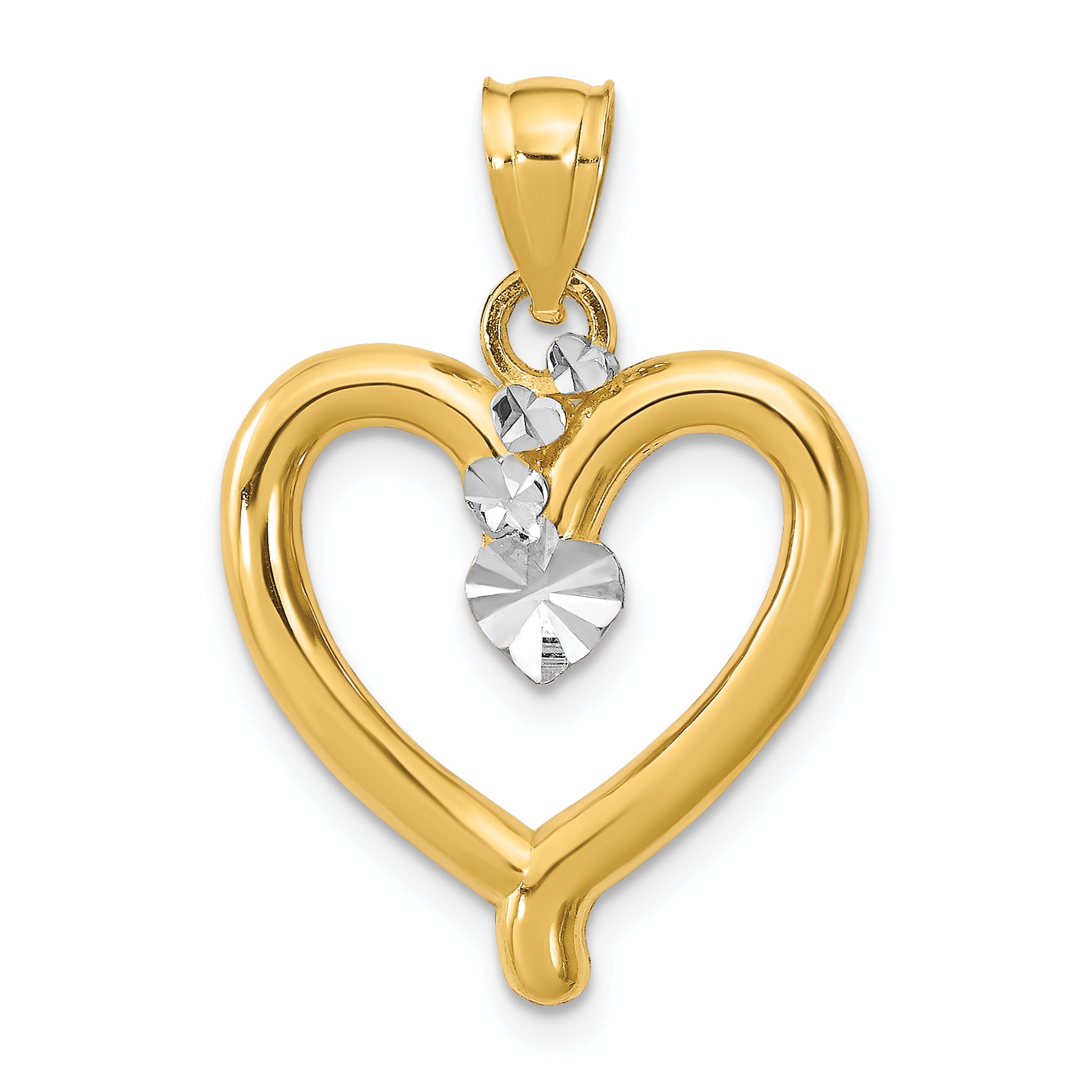 14k w/Rhodium Diamond-cut Heart Charm