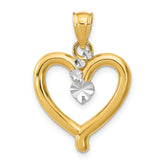 14k w/Rhodium Diamond-cut Heart Charm