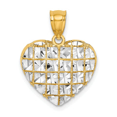 14k w/Rhodium Diamond-cut Heart Charm