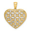 14k w/Rhodium Diamond-cut Leaves In Heart Charm