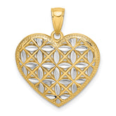 14k w/Rhodium Diamond-cut Leaves In Heart Charm