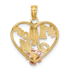 14k Two-tone White Rhodium Textured #1 Mom Heart Charm