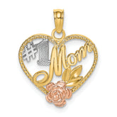 14k Two-tone White Rhodium Textured #1 Mom Heart Charm