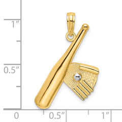 14K Baseball Bat With Rhodium Ball Charm