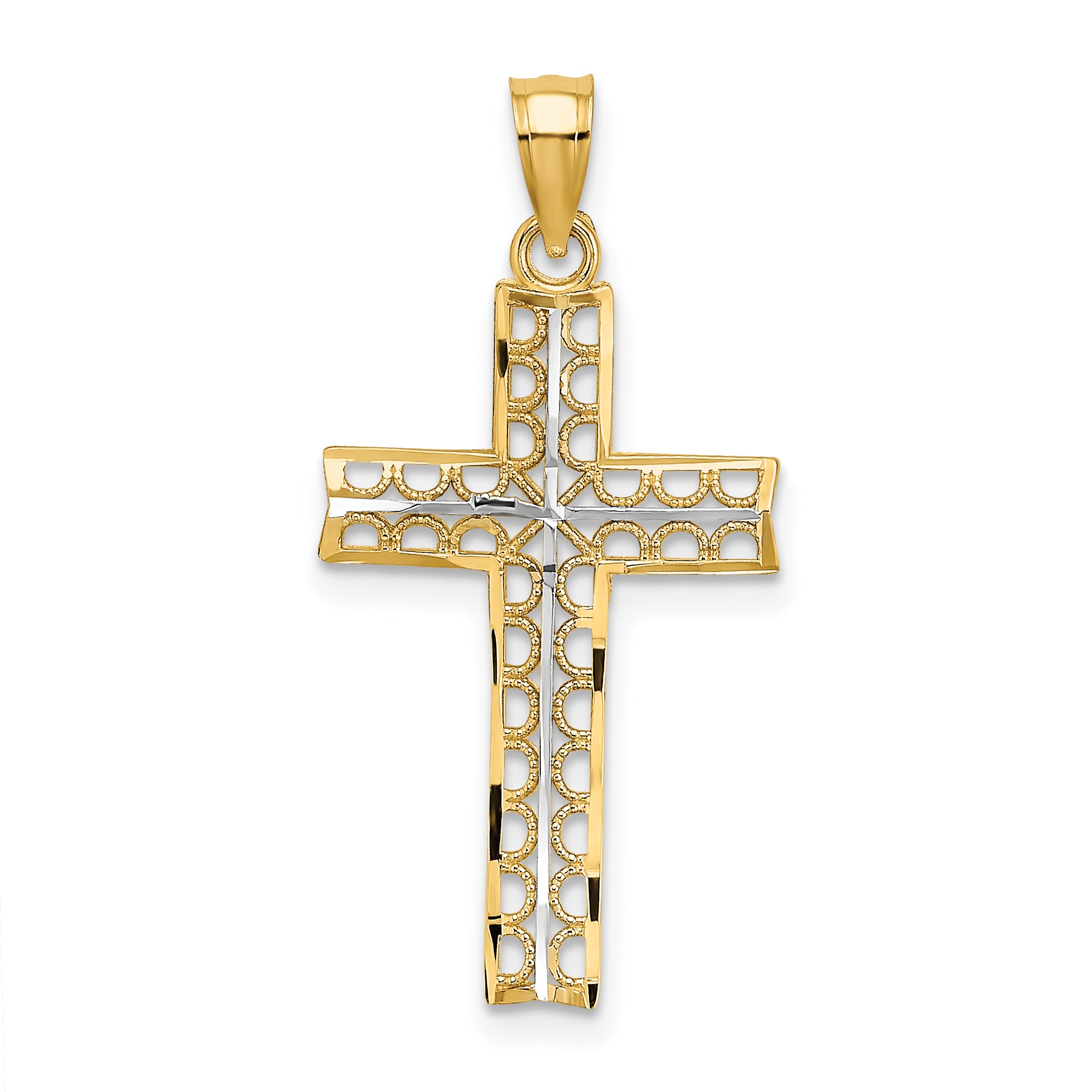 14K W/ Rhodium Cross Charm
