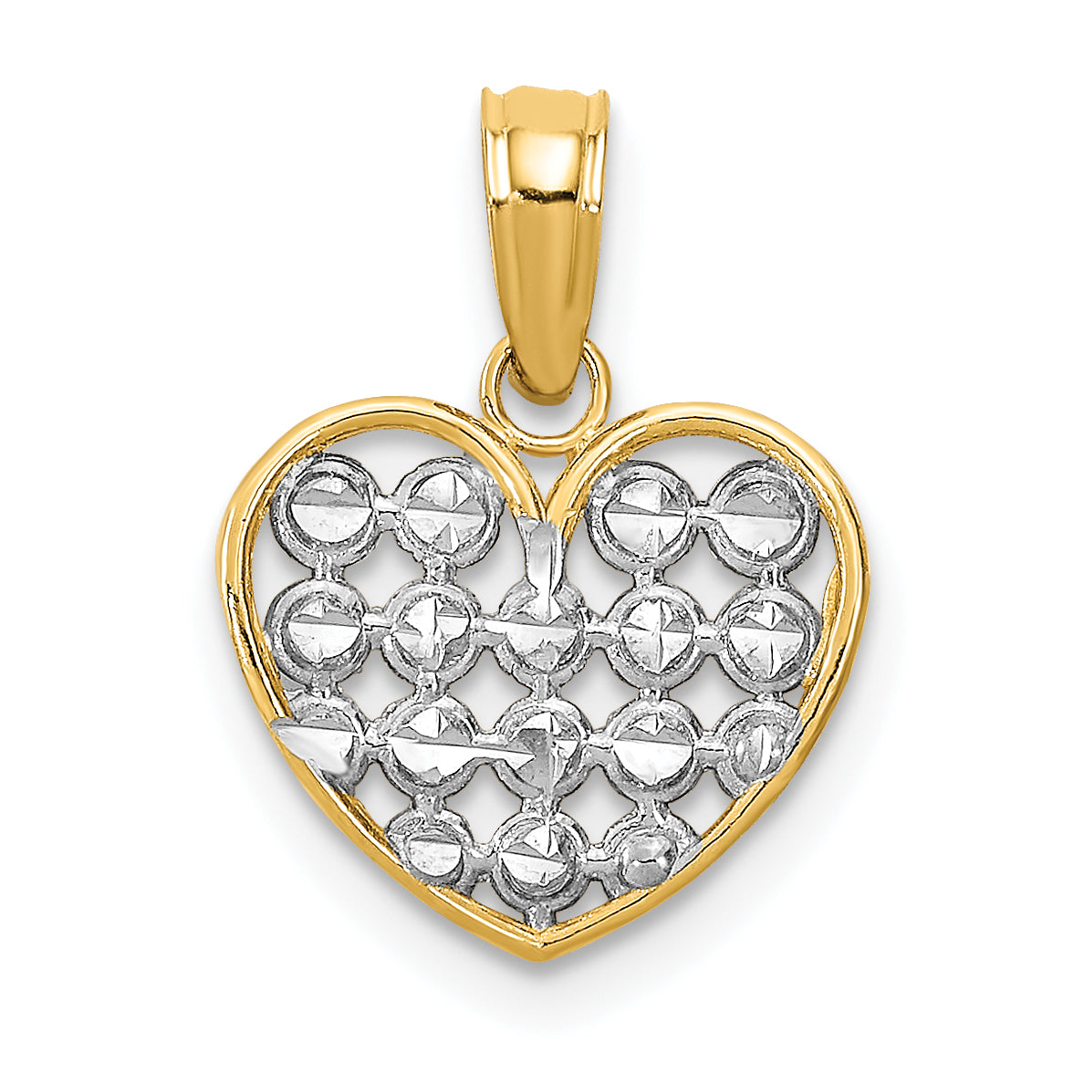14k w/Rhodium Diamond-cut Heart Charm
