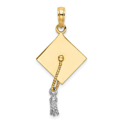 14k 3-D Graduation Cap w/ White Rhodium Moveable Tassle Charm