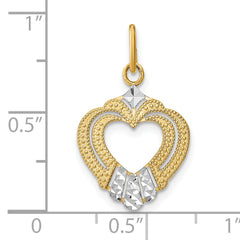 14k w/Rhodium Diamond-cut Textured Heart Charm