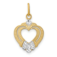 14k w/Rhodium Diamond-cut Textured Heart Charm