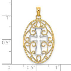14K w/Rhodium Beaded Filigree Cross Charm