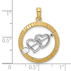 14k Diamond-cut w/Rhodium Heart and Arrow Charm