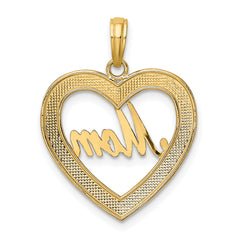 14k w/ Rhodium Diamond-cut Heart MOM Charm