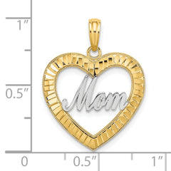 14k w/ Rhodium Diamond-cut Heart MOM Charm