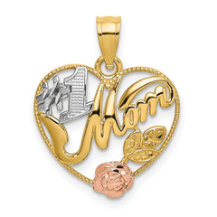 14k Yellow and Rose Gold w/White Rhodium #1 MOM Heart Charm