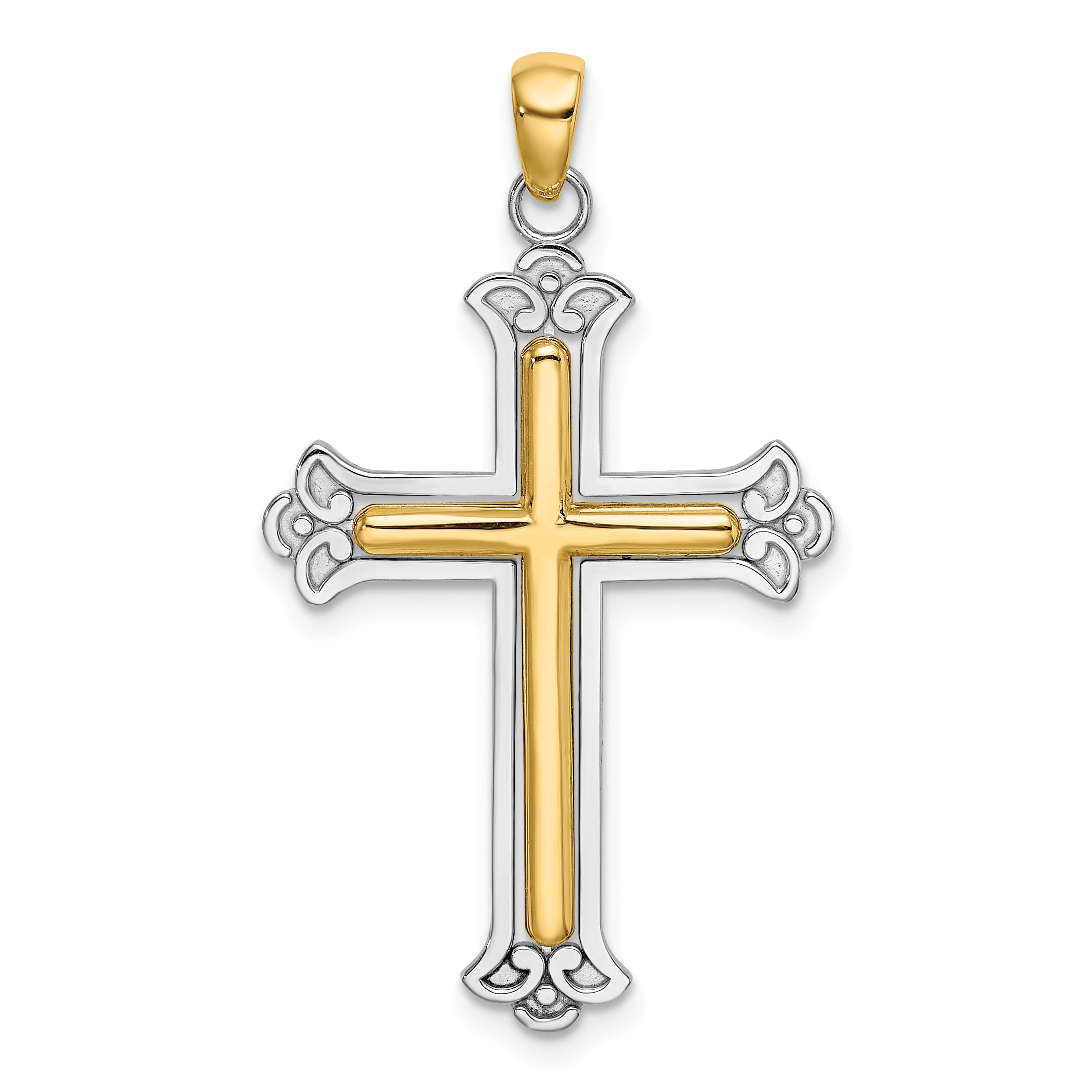 14K Two-tone Polished Cross Charm