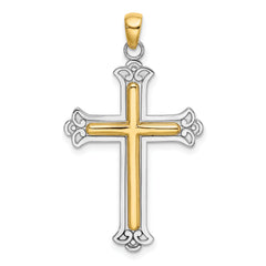 14K Two-tone Polished Cross Charm