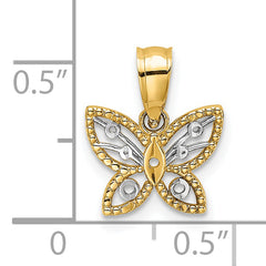 14k w/ Rhodium Diamond-cut Butterfly Charm