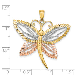 14k Two-tone with White Rhodium Dragonfly w/Beaded D/C Wings Charm