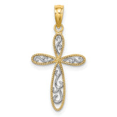 14K and White Rhodium Filigree and Milgrain Edge Cross Charm