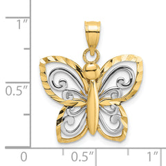 14k w/ Rhodium Diamond-cut Butterfly Charm