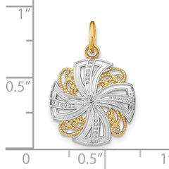 14K w/Rhodium Pinwheel Medallion Charm