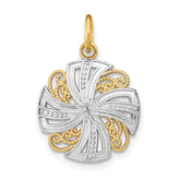 14K w/Rhodium Pinwheel Medallion Charm