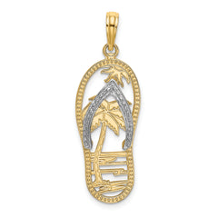 14K w/Rhodium Palm Tree Flip-Flop Charm