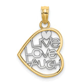 14k and Rhodium LIVE LOVE LAUGH In Heart Charm