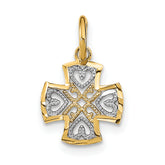 14K w/Rhodium and D/C Hearts In Cross Charm