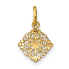 14K w/Rhodium D/C Mini Filigree Medallion Charm