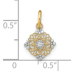 14K w/Rhodium D/C Mini Filigree Medallion Charm