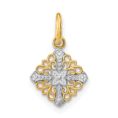 14K w/Rhodium Mini Cross Medallion Charm